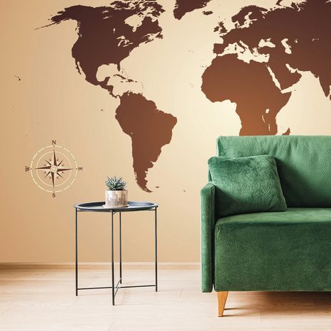 PAPIER PEINT – CARTE DU MONDE EN NUANCES DE BRUN - PAPIERS PEINTS CARTES - PAPIERS PEINTS PANORAMIQUES