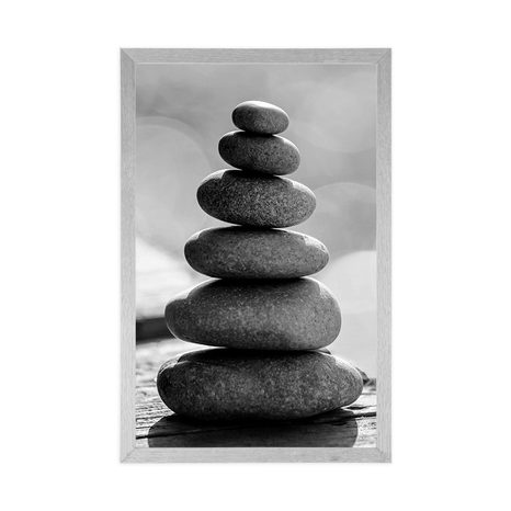 POSTER – PIRAMIDE STABILE DI PIETRE IN BIANCO E NERO - NERO E BIANCO - POSTER