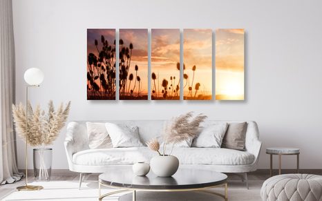 5-DÍLNÝ OBRAZ STÉBLA TRÁVY PŘI VÝCHODU SLUNCE - OBRAZY PŘÍRODY A KRAJINY - OBRAZY
