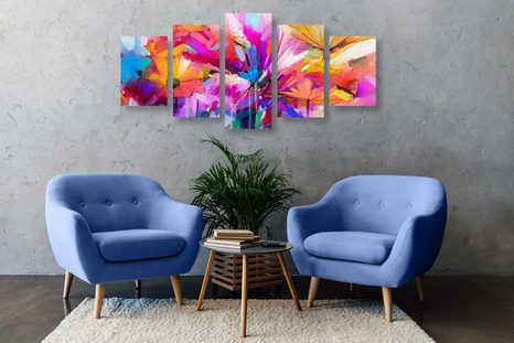 TABLOU 5-PIESE FLORI COLORATE ABSTRACTE - TABLOURI ABSTRACTE - TABLOURI