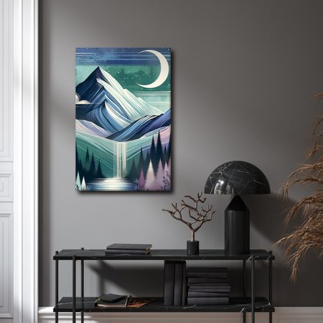 WANDBILD WALD UND BERGE BEI NACHT - BILDER VON BERGEN - BILDER