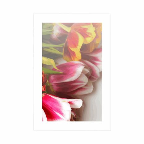 AFFICHE AVEC PASSE-PARTOUT – BOUQUET DE TULIPES COLORÉES - FLEURS - AFFICHES
