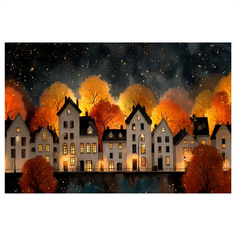 OBRAZ VÁNOČNÍ VESNICE POD HVĚZDAMI - BAREVNÉ DOMY - OBRAZY