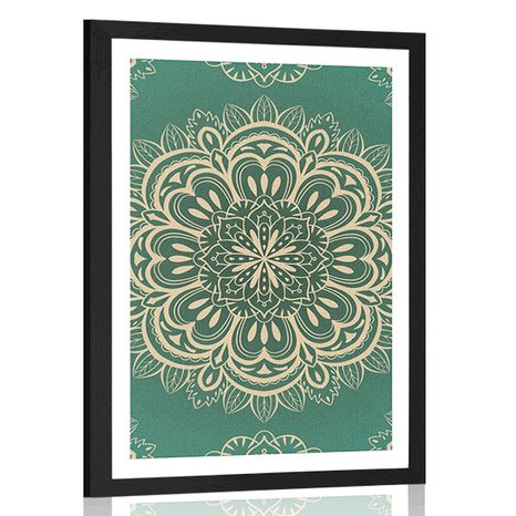 POSTER – MANDALA SU SFONDO TURCHESE - FENG SHUI - POSTER