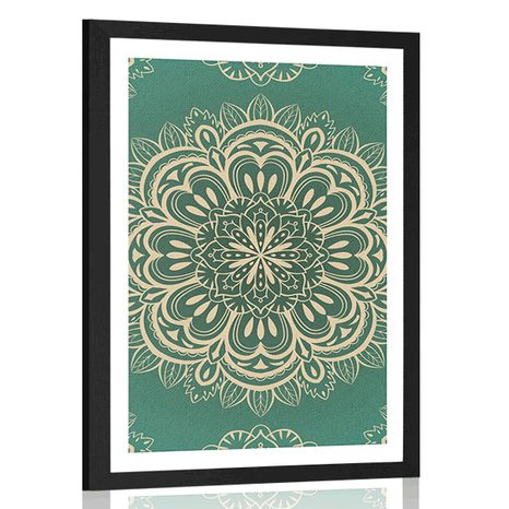 AFFICHE AVEC MONTURE LE MANDALA SUR FOND TURQUOISE - FENG SHUI - AFFICHES