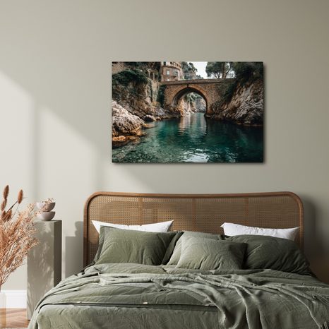 WANDBILD RUHIGES WASSER UNTER DER BRÜCKE - BILDER VON STÄDTEN - BILDER