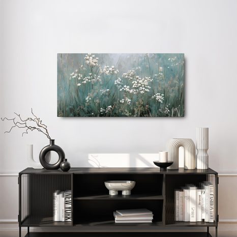 WANDBILD BLÜHENDE WIESE IM DUNST - BILDER BLUMEN - BILDER