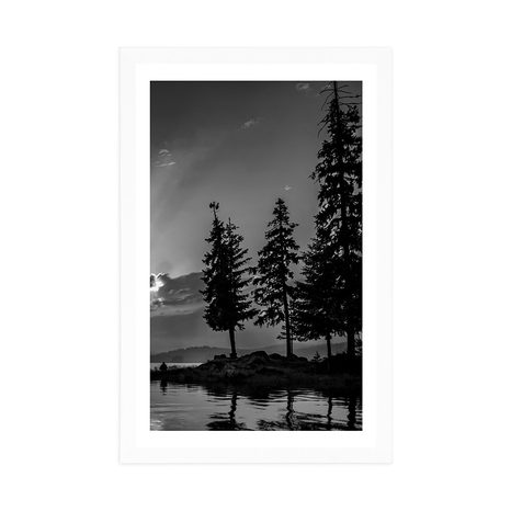 POSTER – LAGO DI MONTAGNA IN BIANCO E NERO - NERO E BIANCO - POSTER