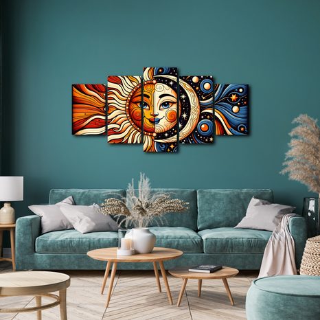 5-DÍLNÝ OBRAZ SLUNCE A MĚSÍC - OBRAZY MĚSÍC - OBRAZY