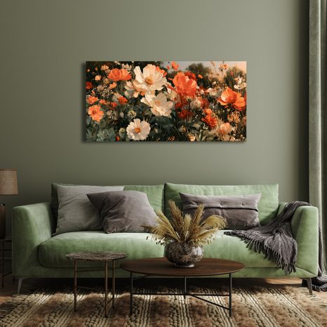 CANVASTAVLA ORANGEVITA BLOMMOR I SKYMNING - BLOMTAVLOR - TAVLOR