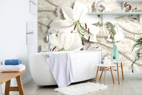 TAPETA LILIE S PERLAMI - TAPETY KVĚTINY - TAPETY