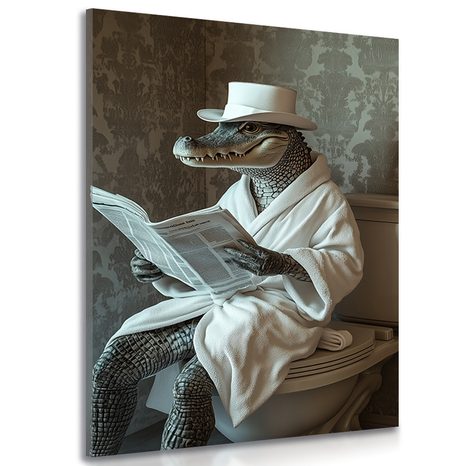 TABLOU CROCODILUL CU ZIAR PE TOALETĂ - TABLOURI CROCODILI - TABLOURI