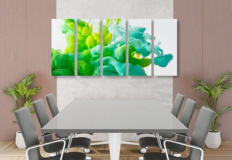 5-DÍLNÝ OBRAZ INKOUST V ZELENÉM ODSTÍNU - ABSTRAKTNÍ OBRAZY - OBRAZY