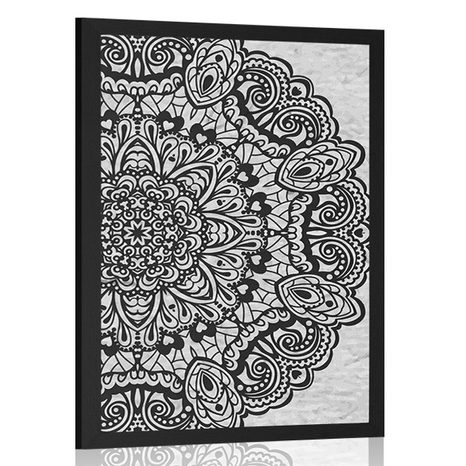 AFFICHE MANDALA FLORAL EN NOIR ET BLANC - FENG SHUI - AFFICHES