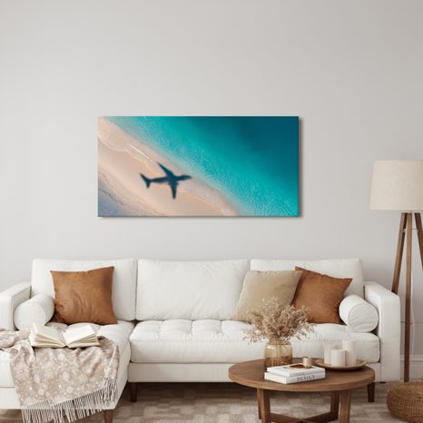 OBRAZ AZUROVÉ POBŘEŽÍ S LETADLEM - OBRAZY MOŘE A PLÁŽ - OBRAZY