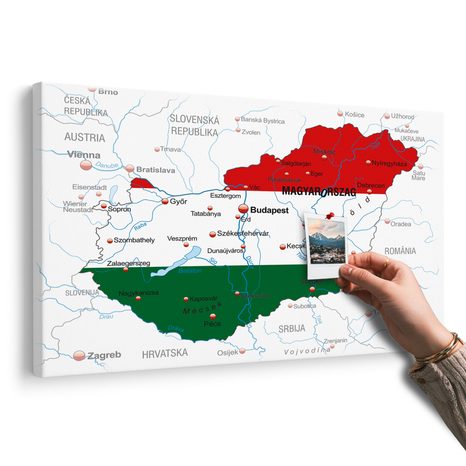 QUADRO IN SUGHERO – MAPPA DELL'UNGHERIA NEI COLORI DELLA BANDIERA - QUADRI SU SUGHERO - STAMPE E QUADRI