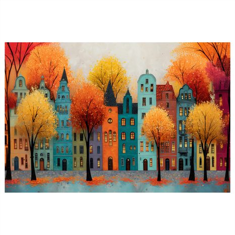 WANDBILD HERBSTLICHE STADT MIT BUNTEN HÄUSERN - BUNTE HÄUSER - BILDER