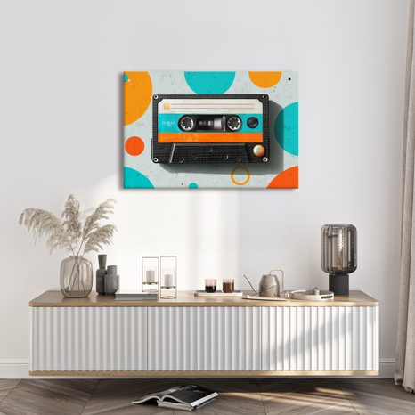 WANDBILD RETRO-KASSETTE MIT KREISEN - MUSIKBILDER - BILDER