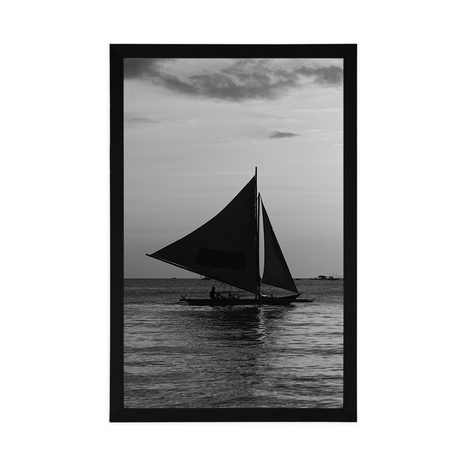 POSTER – SPLENDIDO TRAMONTO SUL MARE IN BIANCO E NERO - NERO E BIANCO - POSTER