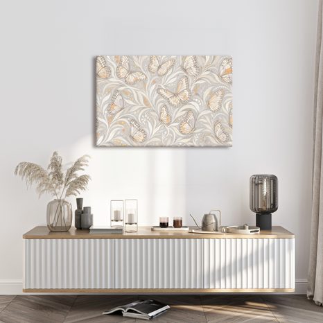 TABLEAU SUR TOILE – DÉLICATS PAPILLONS EN ARABESQUE - TABLEAUX PAPILLONS - TABLEAUX