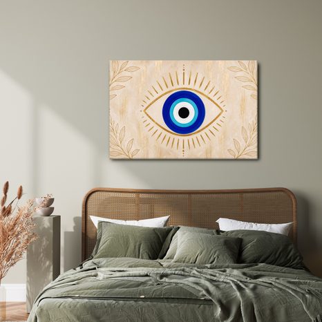 TABLEAU SUR TOILE – ŒIL PROTECTEUR BLEU ET OR - TABLEAUX PAR THÈME - TABLEAUX