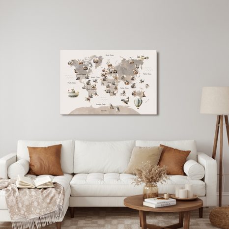 WANDBILD AUF KORK WELTKARTE DER TIERE - WANDBILDER AUF KORK - BILDER