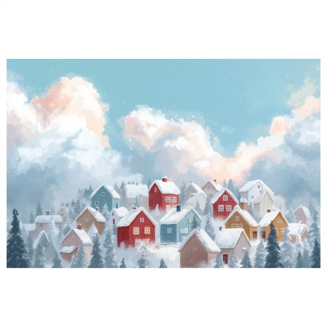 WANDBILD WEIHNACHTLICHE LANDSCHAFT MIT GEMÜTLICHEN HÄUSERN - WEIHNACHTS- UND WINTERBILDER - BILDER