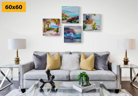 SET OBRAZŮ MOŘSKÁ KRAJINA V IMITACI MALBY - SESTAVY OBRAZŮ - OBRAZY
