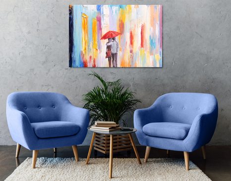 TABLEAU SUR TOILE – PROMENADE SOUS LA PLUIE - TABLEAUX D'AMOUR - TABLEAUX