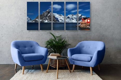 5-TEILIGES WANDBILD LANDSCHAFT BEI NACHT IN NORWEGEN - BILDER VON NATUR UND LANDSCHAFT - BILDER