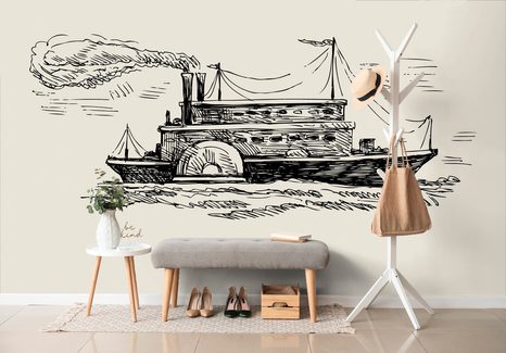 CARTA DA PARATI – NAVE MAESTOSA IN STILE RETRÒ - CARTA DA PARATI VINTAGE A RETRO - CARTA DA PARATI