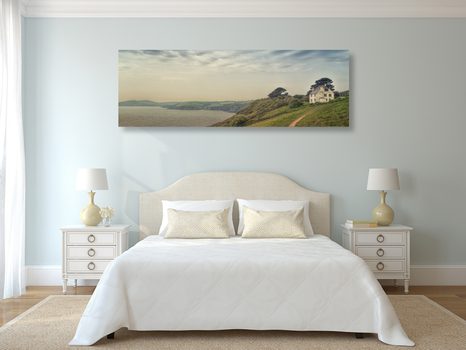 КАРТИНА НА ПЛАТНО – КЪЩА НА СКАЛА - 🔥 ТОТАЛНА РАЗПРОДАЖБА