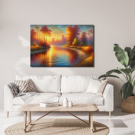 OBRAZ PODZIMNÍ ŘEKA PŘI ZÁPADU SLUNCE - OBRAZY VÝCHOD A ZÁPAD SLUNCE - OBRAZY