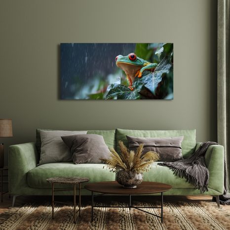 WANDBILD BUNTER FROSCH IM TROPENREGEN - BILDER TIERE - BILDER
