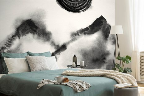 TAPETE SCHWARZ-WEISSES JAPANISCHES GEMÄLDE - SCHWARZ-WEISSE TAPETEN - TAPETEN