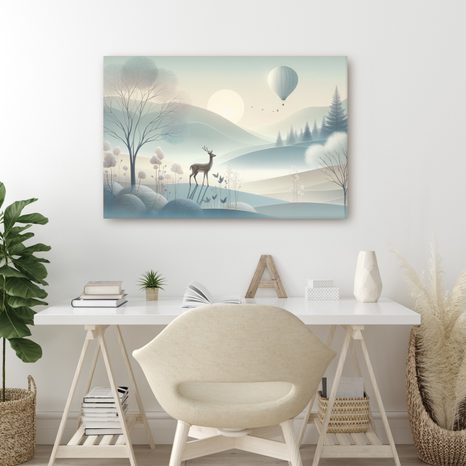 OBRAZ JELEN V MLŽNÉM ÚDOLÍ PŘI SVÍTÁNÍ - OBRAZY ZVÍŘAT - OBRAZY