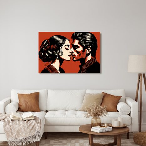 WANDBILD LEIDENSCHAFTLICHER KUSS IN ROT - BILDER MIT LIEBESMOTIVEN - BILDER