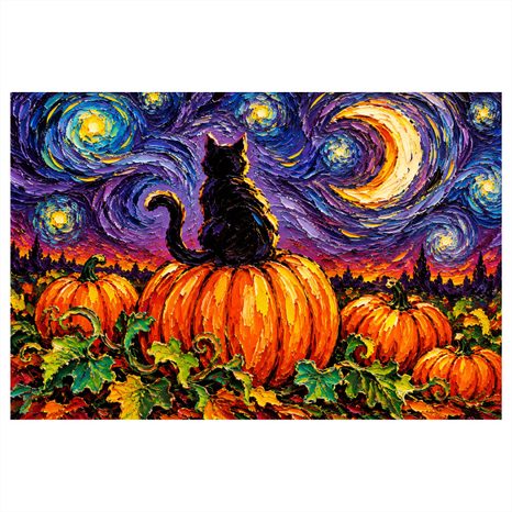 QUADRO SU TELA – GATTO NERO SULLA ZUCCA - QUADRI HALLOWEEN E HORROR - STAMPE E QUADRI
