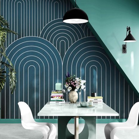 TAPET MODEL DE CURCUBEU ALBASTRU MID-CENTURY - TAPET CU MODEL - TAPETURI