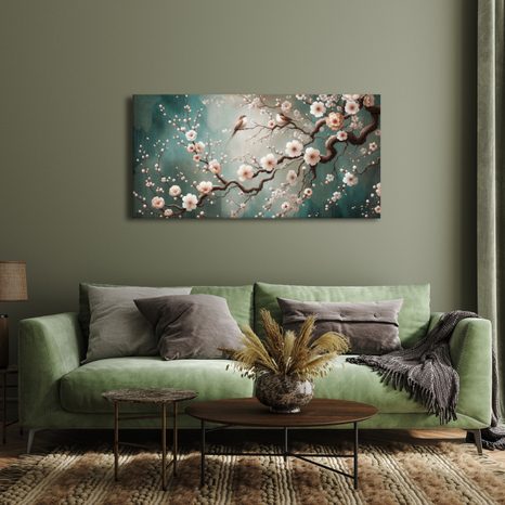 WANDBILD FRÜHLINGSZWEIG MIT VÖGELN - BILDER BLUMEN - BILDER