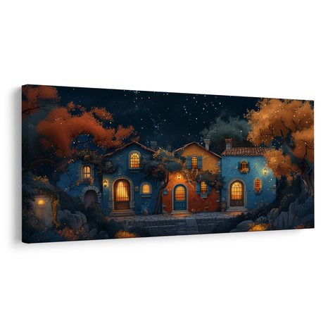 WANDBILD ZAUBERHAFTE WINTERNACHT IN DEN STRASSEN - BUNTE HÄUSER - BILDER