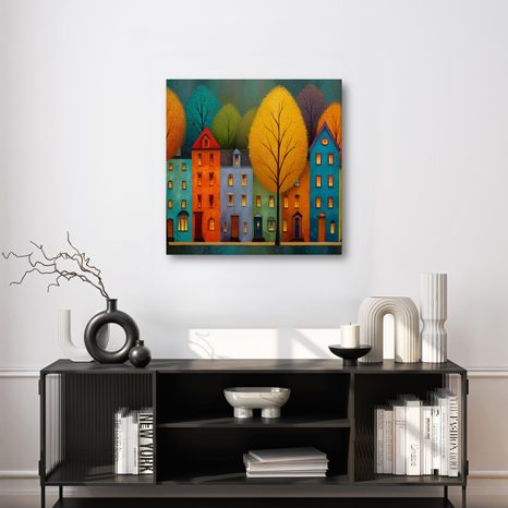 WANDBILD HERBSTLICHE STRASSE MIT HÄUSERN - BUNTE HÄUSER - BILDER