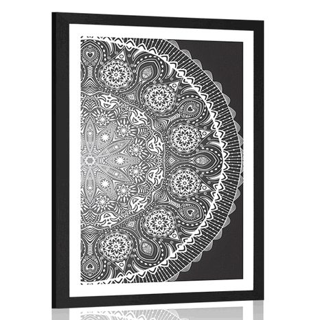 POSTER – MANDALA DECORATIVA CON PIZZO IN BIANCO E NERO - NERO E BIANCO - POSTER