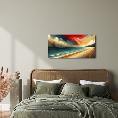 OBRAZ ČERVENÉ NEBE NAD POBŘEŽÍM - OBRAZY MOŘE A PLÁŽ - OBRAZY