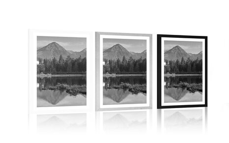 POSTER – MAGNIFICO PANORAMA MONTANO SUL LAGO IN BIANCO E NERO - NERO E BIANCO - POSTER