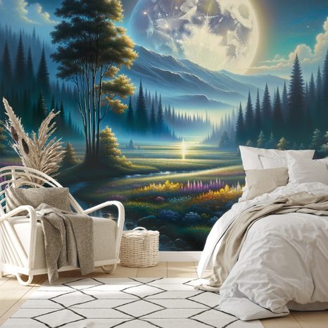 SAMOLEPÍCÍ TAPETA KOUZELNÁ NOČNÍ KRAJINA S MĚSÍCEM - TAPETY - TOTÁLNÍ VÝPRODEJ 🔥