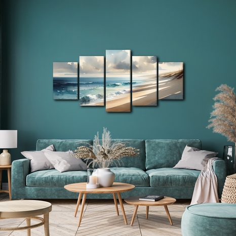 5-DÍLNÝ OBRAZ JEMNÉ VLNY U BŘEHU - OBRAZY MOŘE A PLÁŽ - OBRAZY