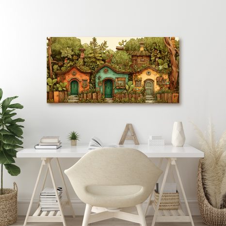 OBRAZ RUSTIKÁLNÍ DOMKY A ZELEŇ - BAREVNÉ DOMY - OBRAZY