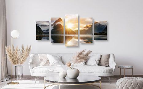 5-DÍLNÝ OBRAZ KRÁSNÝ VÝCHOD SLUNCE NA NOVÉM ZÉLANDU - OBRAZY PŘÍRODY A KRAJINY - OBRAZY