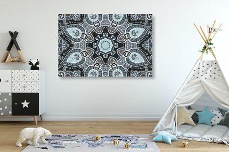 OBRAZ MANDALA S INDICKÝM MOTIVEM V SVĚTLÉ MODRÉ - OBRAZY FENG SHUI - OBRAZY